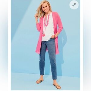 Talbots Pink Open Cardigan Sweater with Fringe Size Small